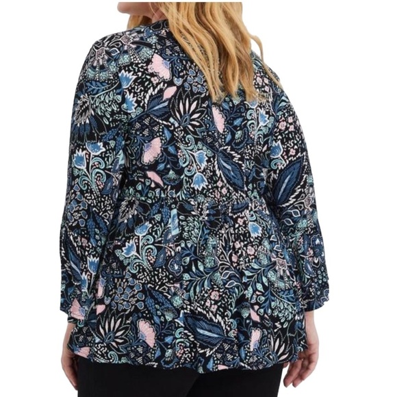 Torrid Babydoll Gauze Crochet Trim Lace-Up Top Boho Bell Sleeve Floral Print 2X - Picture 5 of 9